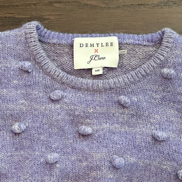 DemyLee x J Crew Purple Puff Sleeve Pom Pom Sweater SZ XXS - Picture 2 of 7